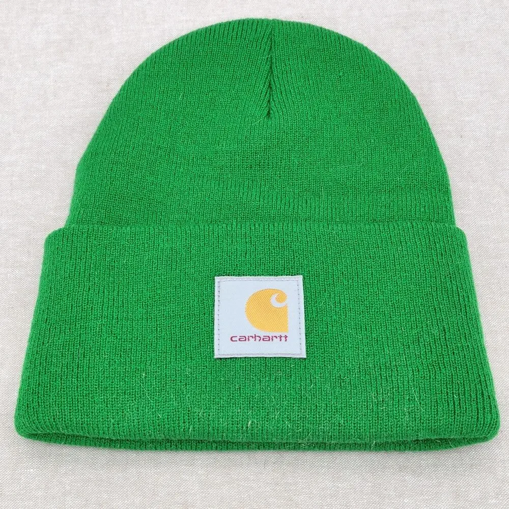 Carhartt Hat Beanie One Size Green Mens Knit Acrylic Workwear Winter Cuffed